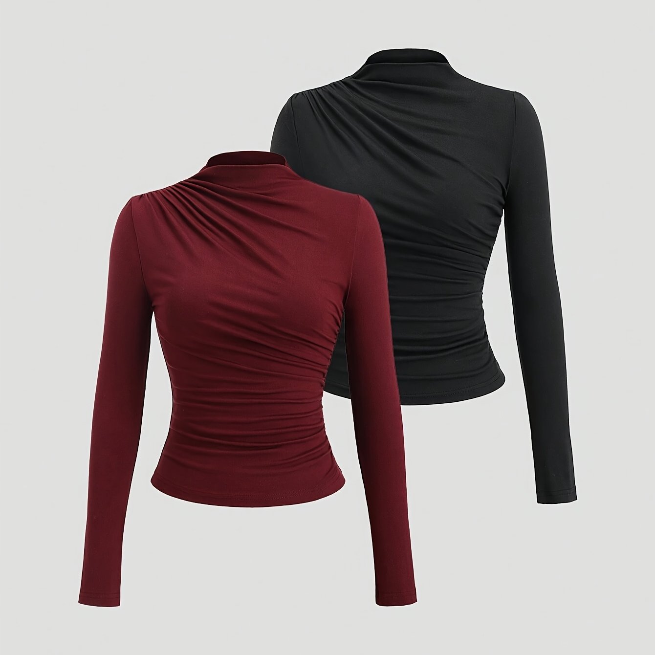2pcs Set Of High-neck Long-sleeve Warm T-shirts Y2k Style