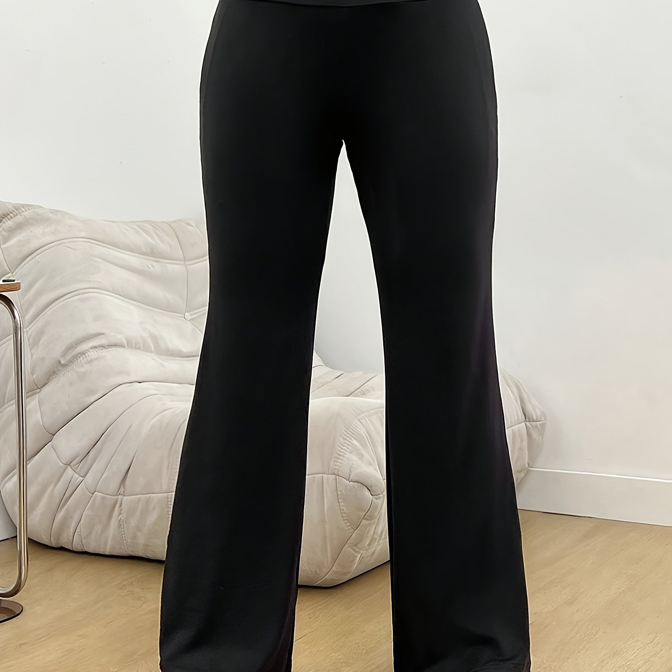 E-shop Einfarbige Damenhohe Taille Schlaghose, Elegante Lange Hosen für Frühling, Sommer, Herbst,