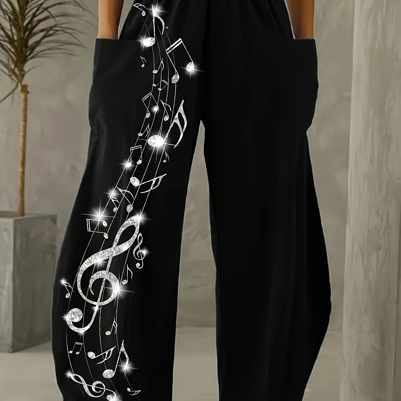 TEMU Plus Size - Plus Size - Plus Size Women's Popular Casual Elegant Wide Leg Curved Pants - Curved Pants Piano Style, With Pockets