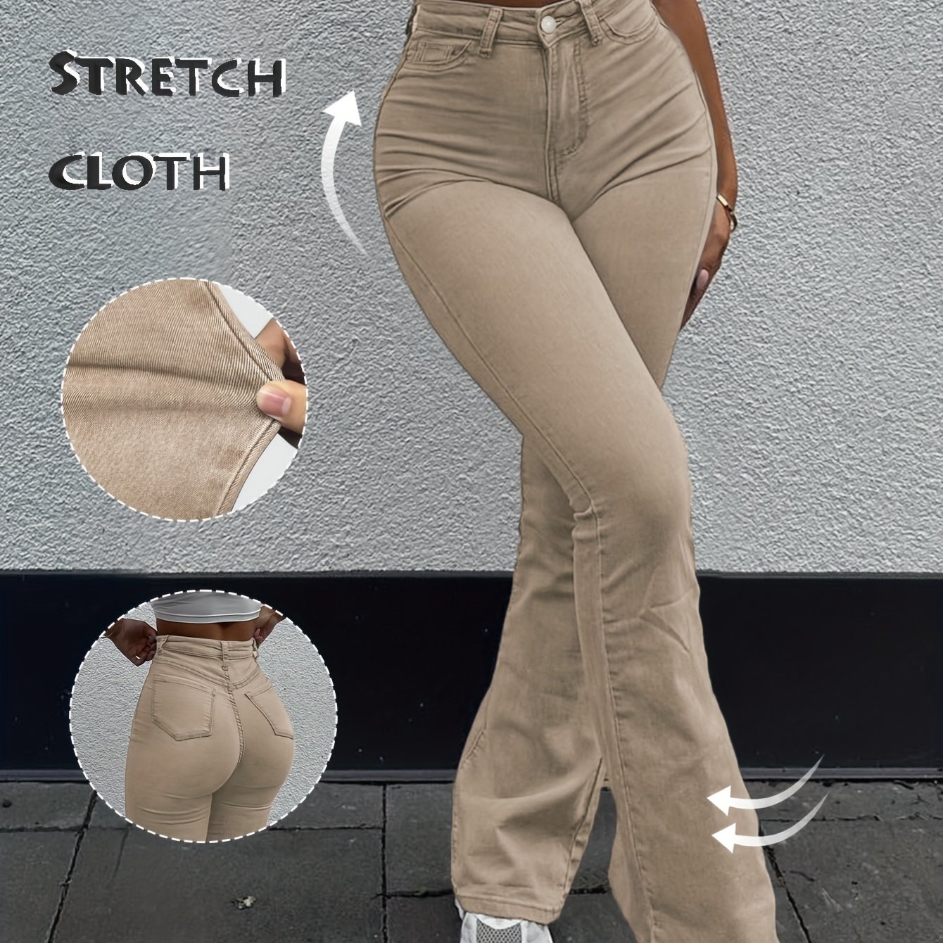 Y2k High Waist Beige Flare Denim Pants - Stretchy -lifting Jeans For Date Night And Daily Wear Denim Jeans