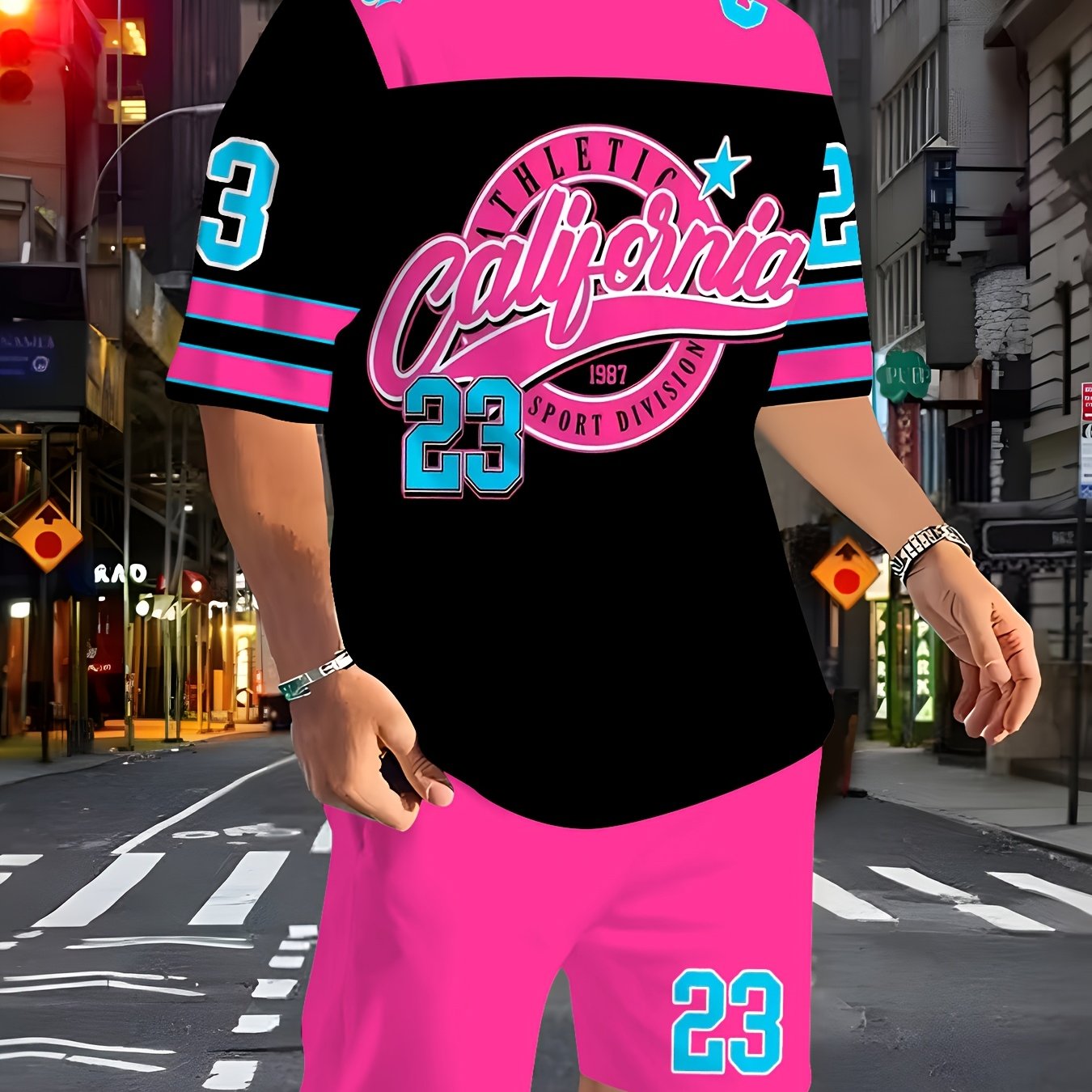 TEMU California 1987 Print Short-sleeve T-shirt   Casual Shorts Men's Trendy 2pcs Set, American Sporty Style