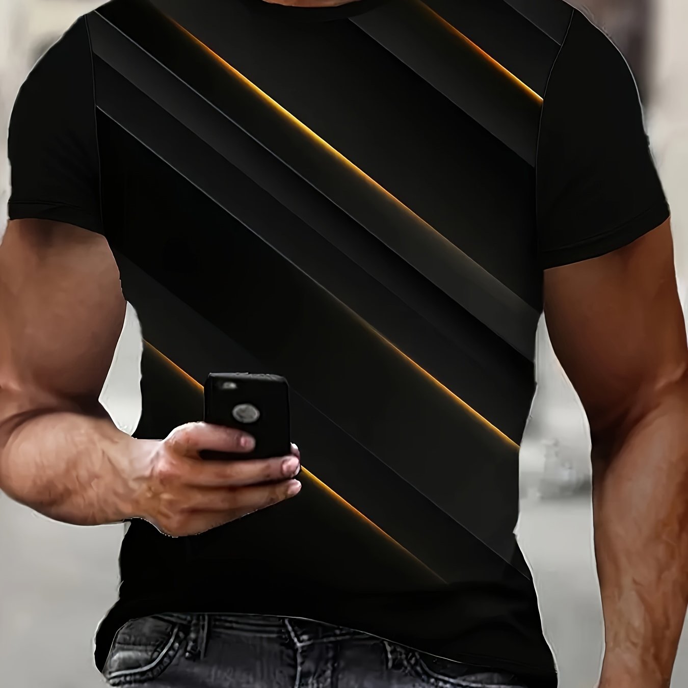 TEMU Plus Size Men's Pattern Casual Print T-shirt - Round Neck, Solid Cartoon Short Sleeve, Fashion Letter Tee, Machine Washable - Perfect For Summer
