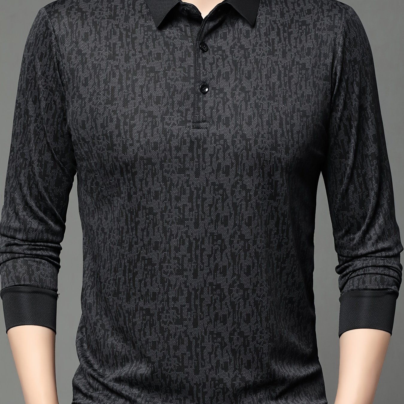 TEMU Dou Spring Men's Jacquard Casual Sport Long-sleeve Lightweight Shirt