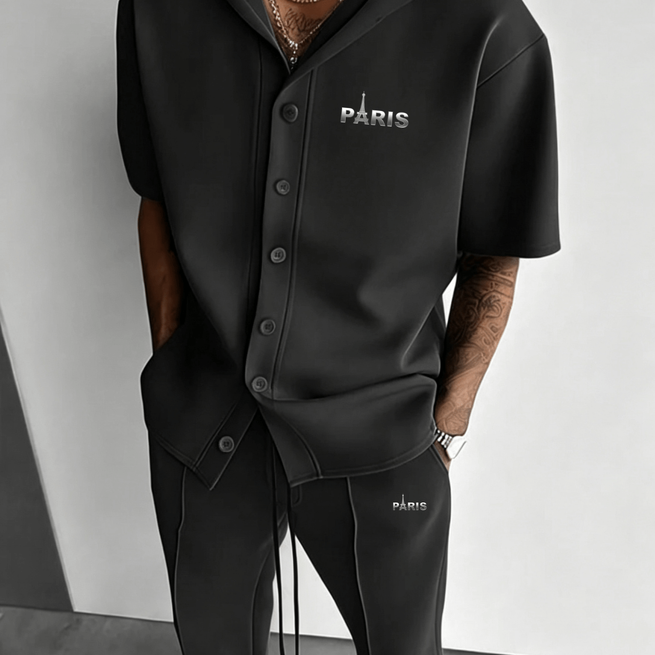 2pcs Set: Men's Casual Sportswear - Short-sleeve Hooded Jacket + Drawstring Pants (multiple Colors )