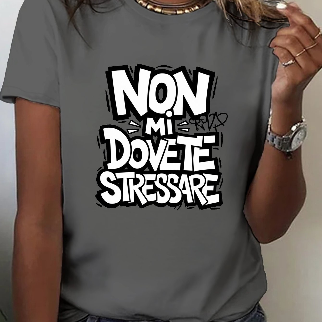TEMU T-shirt casual a maniche corte con e design graffiti , perfetta per e l'estate, abbigliamento da donna