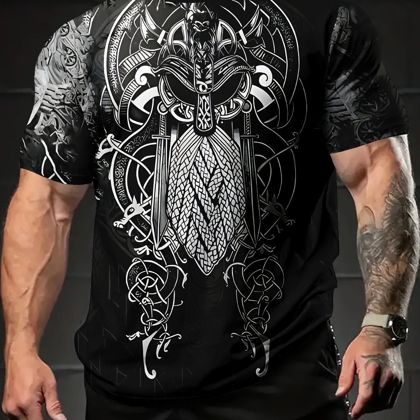 E-shop Antikes, mächtiges Antike Nadel Kurzarm T-Shirt mit Aufdruck und Rundhalsausschnitt, Sommer Herren Freizeit Outdoor Kurzarmhemd