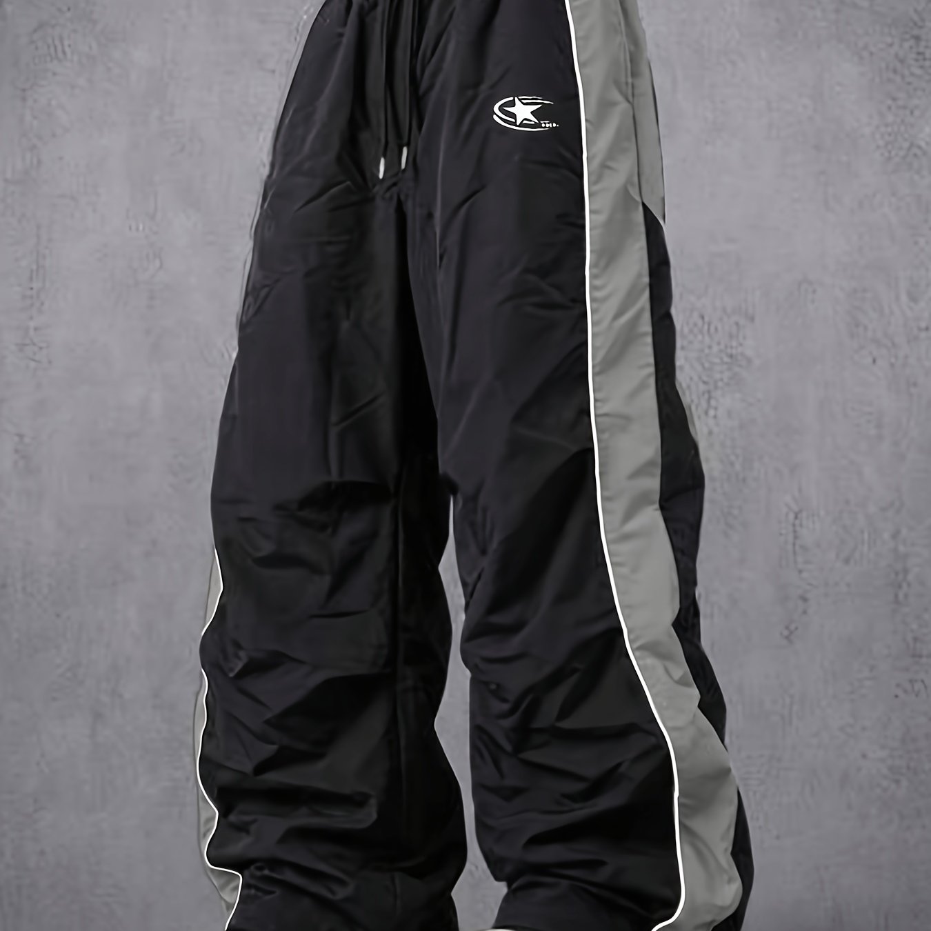 TEMU Pantalones de chándal de pierna ancha para hombre con cintura elástica y cortavientos - Pantalones holgados y anchos de con cordón ajustable,