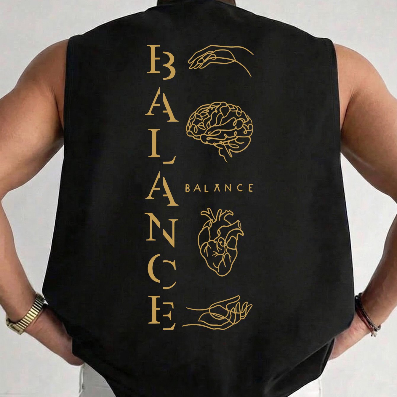 TEMU Men's Sleeveless Vest Wrinkle-resistant High-elastic Fabric - Loose Print Shirt Suitable For Gym, , Camping & Casual Wear, Wrinkle-free Round