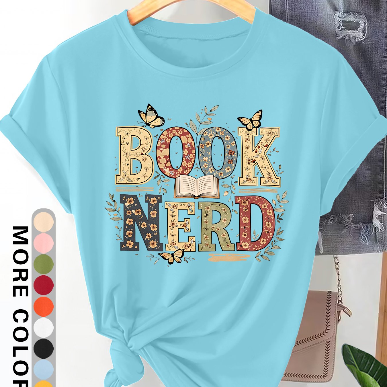 TEMU Women's Elegant Plus Size Short Sleeve Book Nerd Printed Graphic Crew Neck T-shirt, Comfortable, Soft, And Breathable, /summer Tee Gift,
