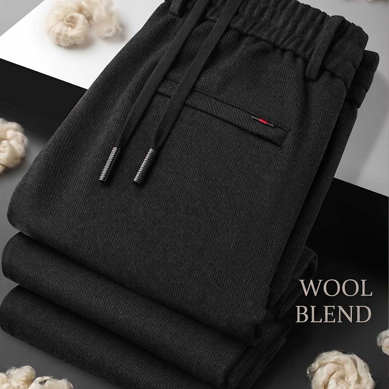 TEMU [tongtongbang Obm] Autumn Winter Thick Men's Straight Casual Trousers Full Elastic Drawstring High-waist Design Business All-match Loose Drape