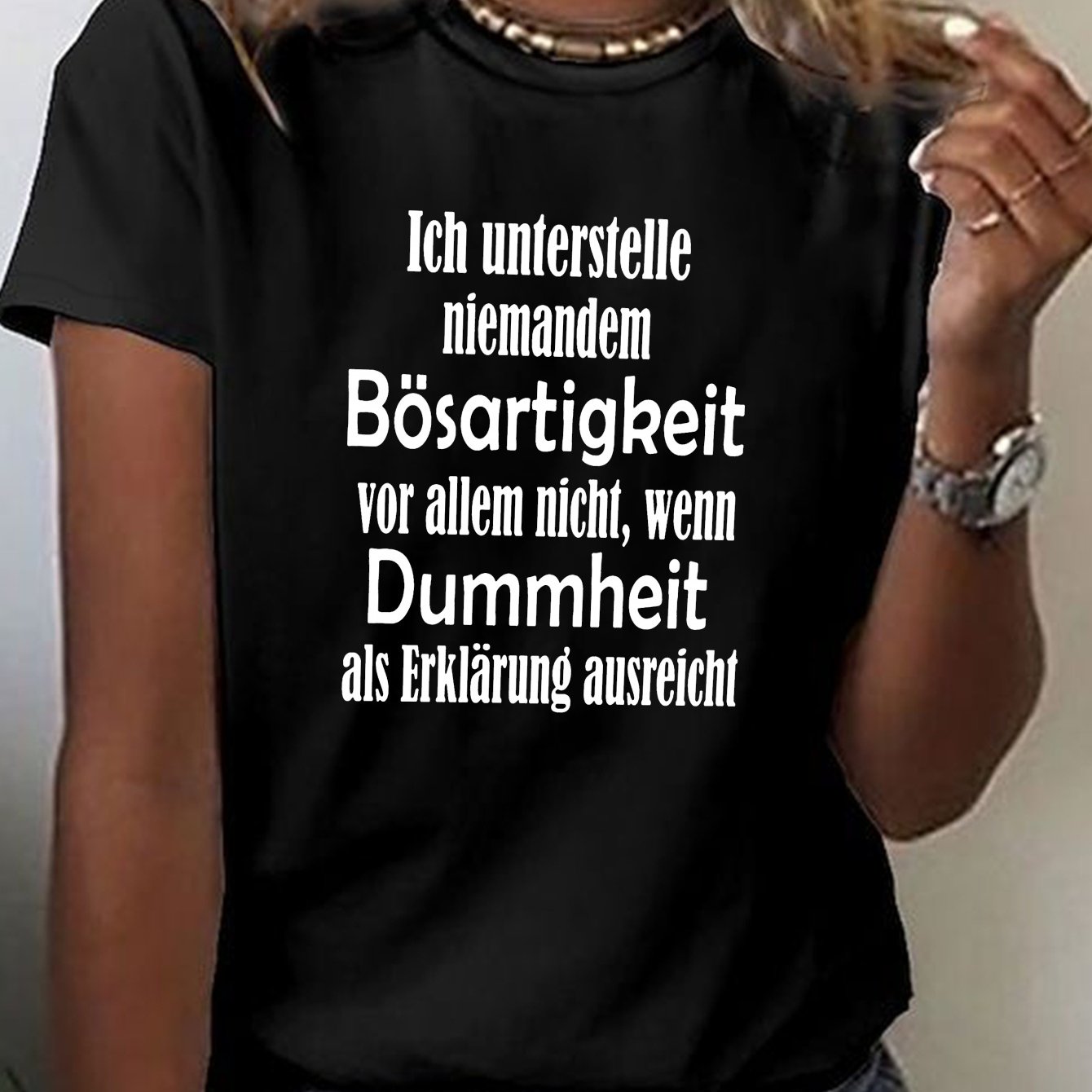 TEMU Lässiges Kurzarm-T-Shirt mit Rundhalsausschnitt und lustigem deutschem Aufdruck, für Frühling und Sommer, für Damen entworfen