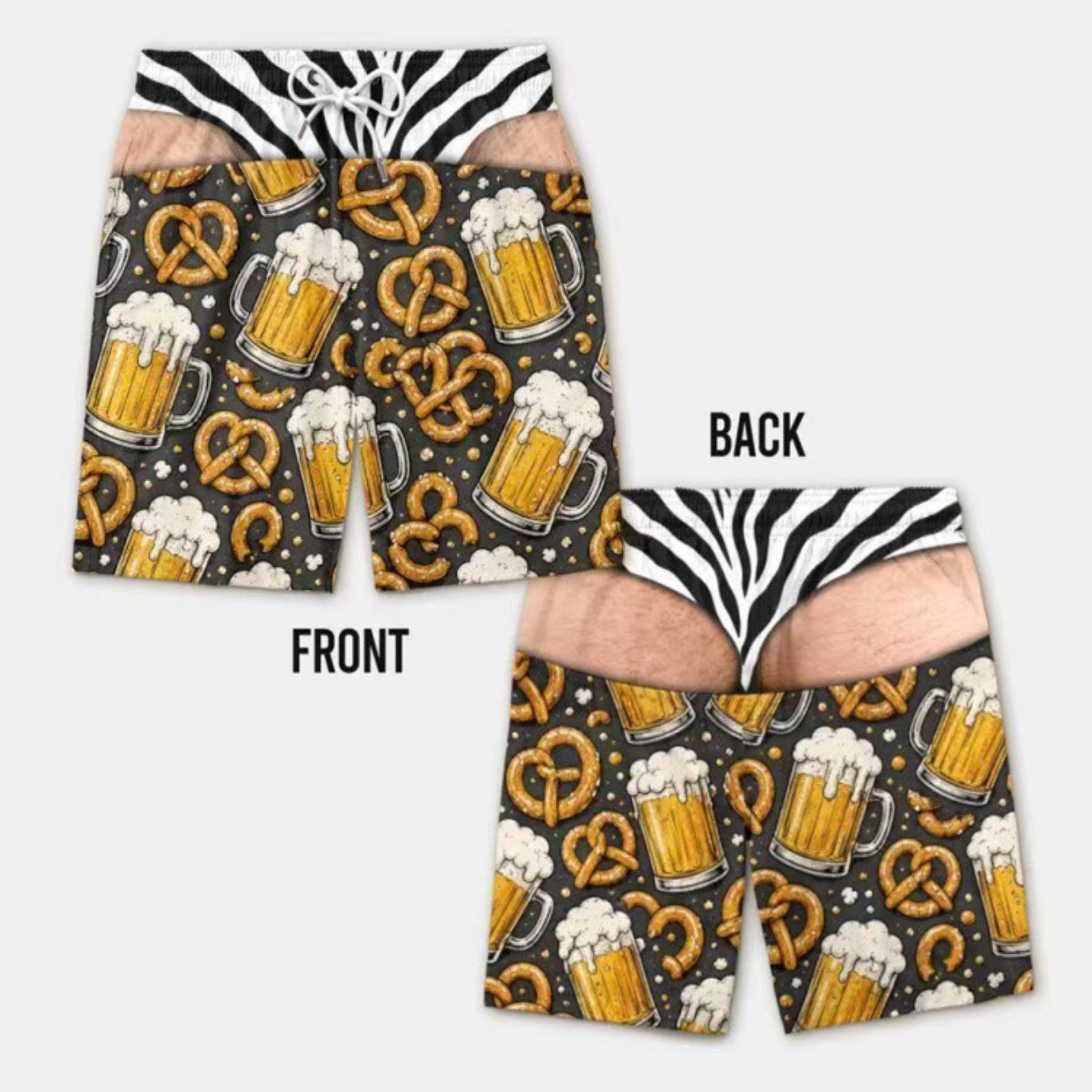 TEMU [Design d'impression - Non texturé] Short de plage deux pièces pour homme avec impression créative, style rétro pain et bière, impression