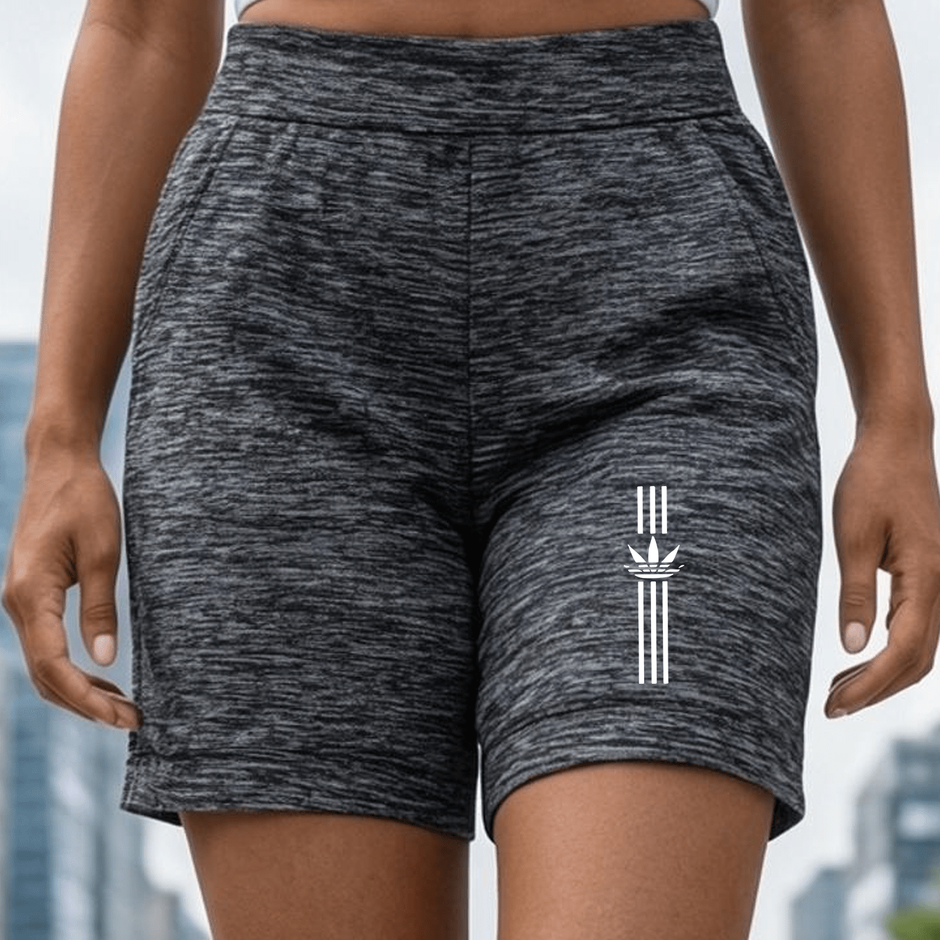 Ženske priložnostne športne kratke hlače z visokim pasom in potiskom deteljinega logotipa, mehke in udobne telovadne kratke hlače, primerne za