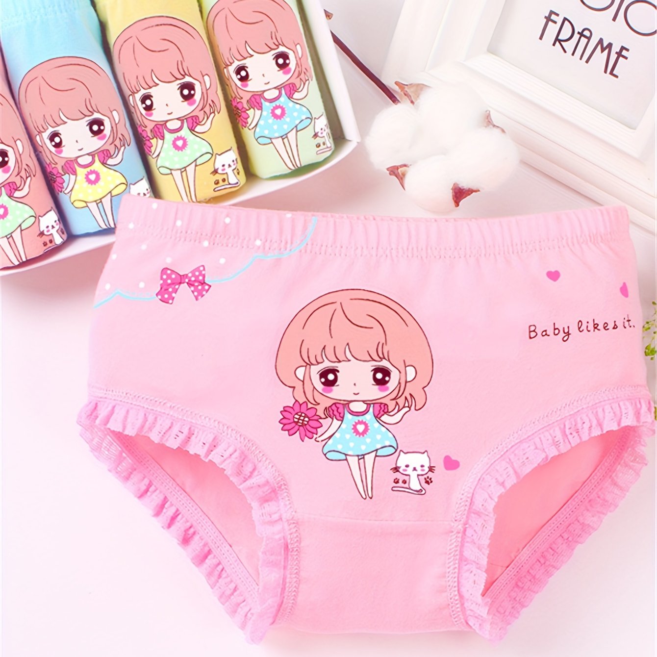 Image of 5-pc Girls Underwear Pure Triangle Cartoon Little Girl Underwear Princess Pattern Underwear Girls Middle And Large Children Student Baby Underwear Head