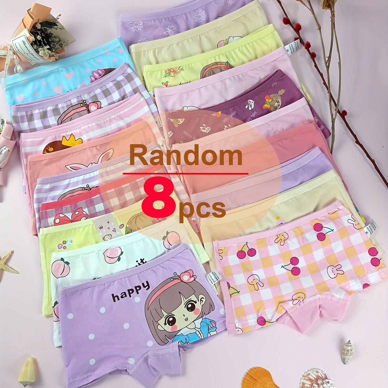 Image of 8pcs Random Color, Little Girls Underwear Panties, Girl Boyshort Soft Boxer Briefs, Underwear Boyshorts