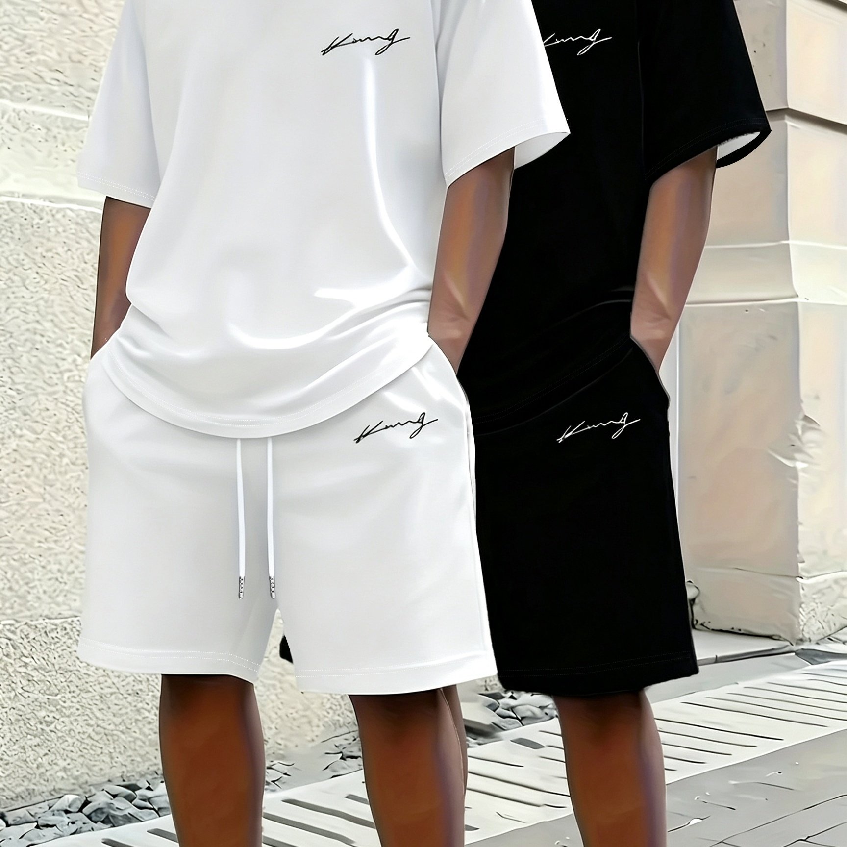 TEMU Due Set di Completo Casual da con T-Shirt a Maniche Corte e Pantaloncini, Motivo con King, + , Combinazione , Completo Sportivo Casual a Maniche