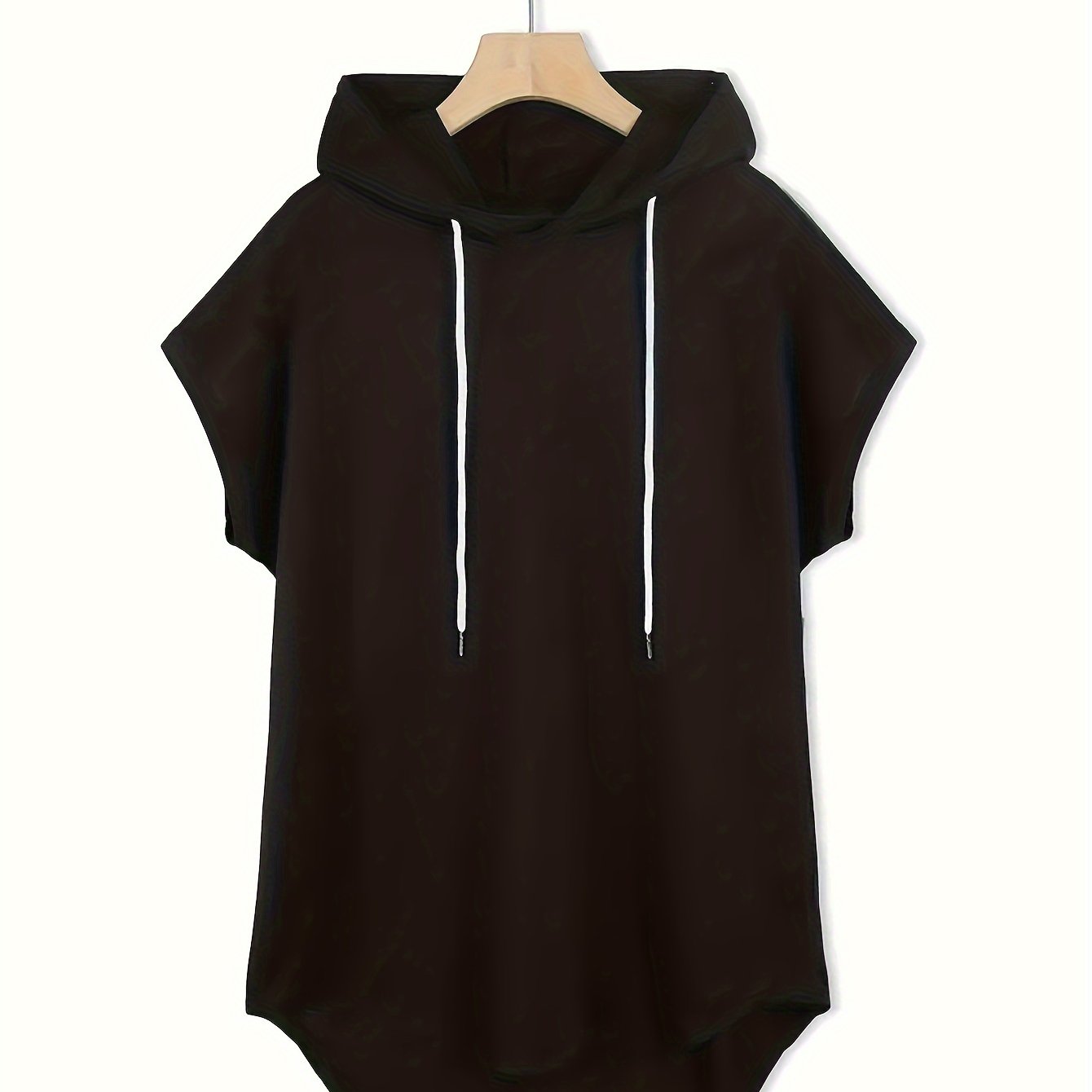 E-shop Kapuzenpullover mit Kordelzug in großen Größen, lässiges Kurzarm-Oberteil, Frühling Sommer, Damenbekleidung