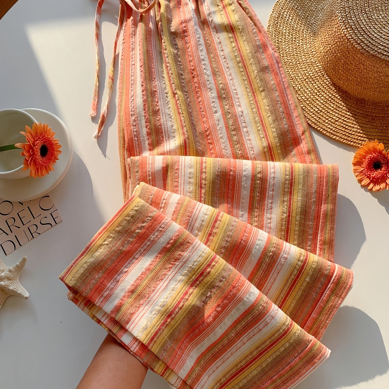 Spring And Summer Women's Color Block Casual Striped Wide Leg Pants