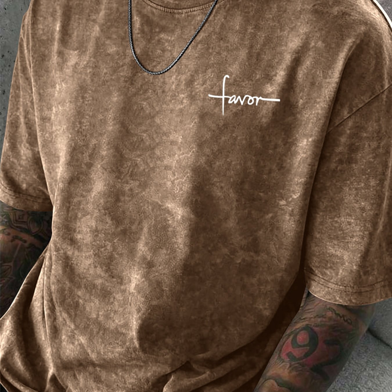 TEMU Men's French Distressed T-shirt - Short Sleeve Round Neck Casual Shirt With Suitable For -body Types, Machine Washable Summer Top, Non- Regular