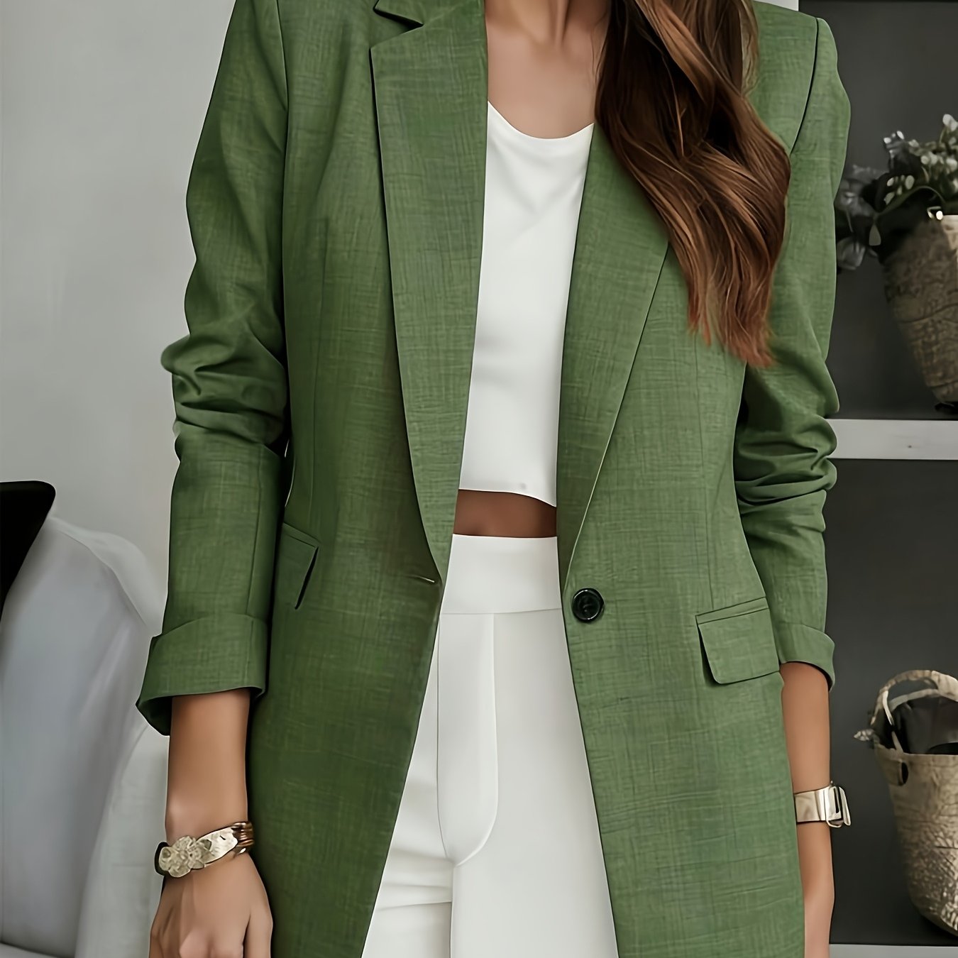 TEMU Spring And Autumn Women's Fashion Long Sleeve Single-button Blazer, Convertible With Real Pockets, Inner Lining, Soft Comfortable