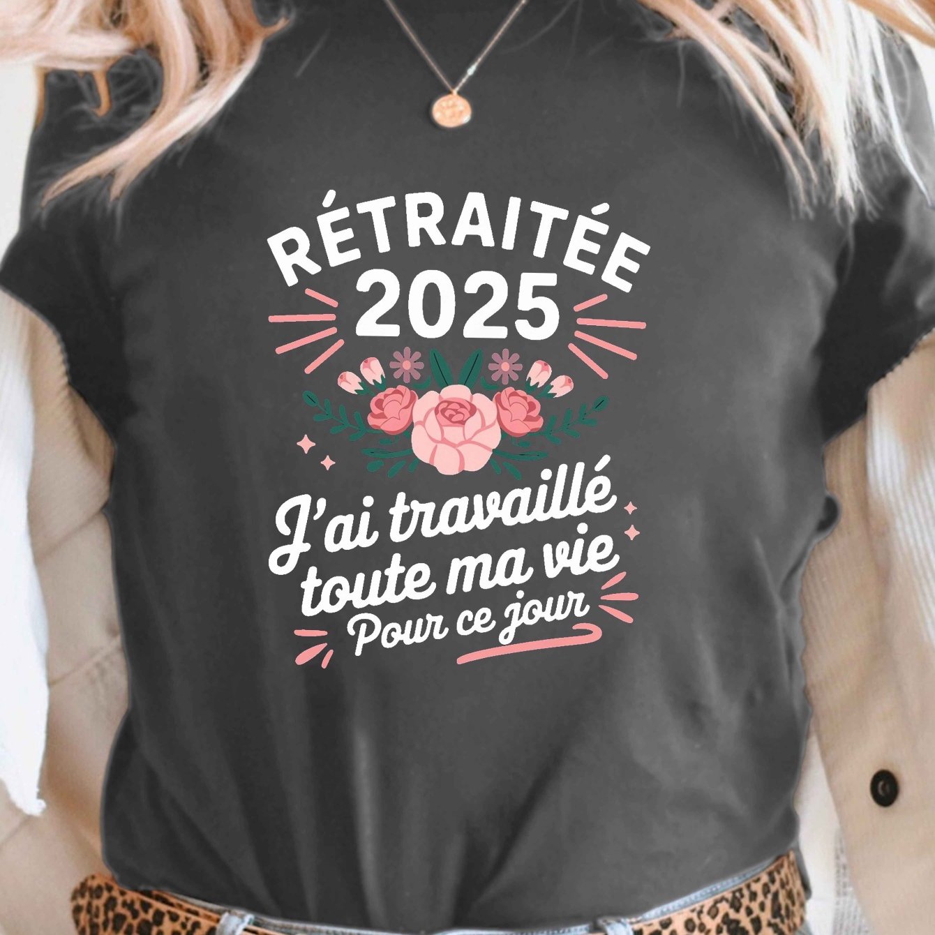 TEMU T-shirt décontracté à manches courtes et col rond pour femmes, parfait pour et l'été, avec un imprimé retraité 2025