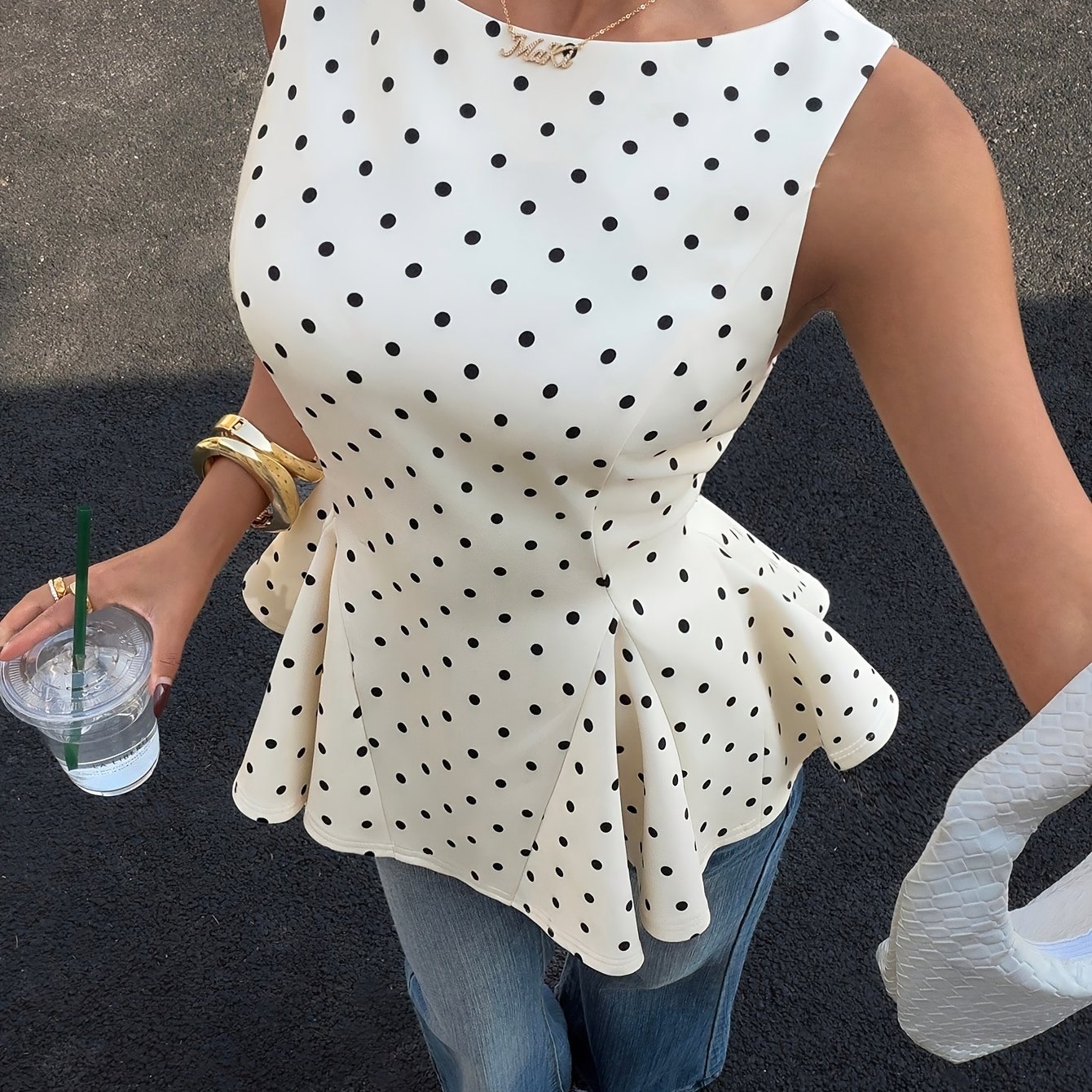 TEMU Women's Fashion Waist-cinching Flared Hem T-shirt Top Without Polka Dot Color Block Print
