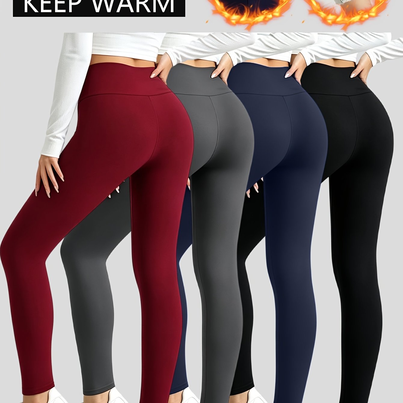 TEMU 4pcs Women's Winter Thermal Leggings, High Stretch Slim Fit Pants In , , High Waist Design For Tummy Control, Suitable For Daily Wear, , Work &