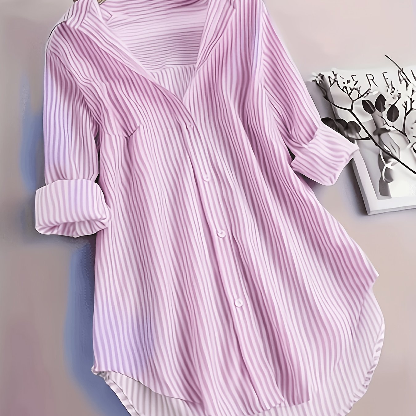 TEMU Chemise rayée pour femmes, blouse tendance, haut à à manches longues