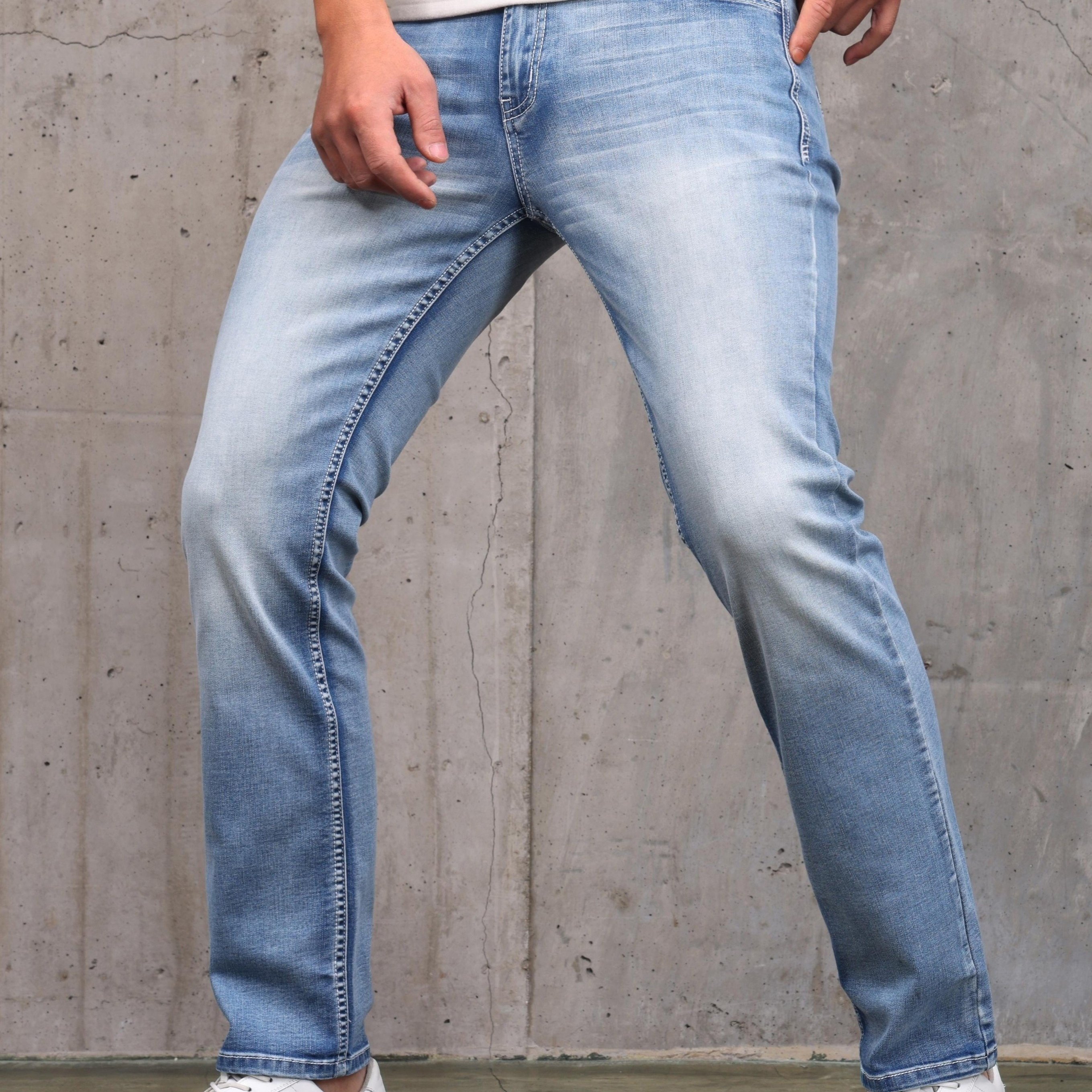 Men's Vintage Washed Stretch Slim Embroidered Jeans