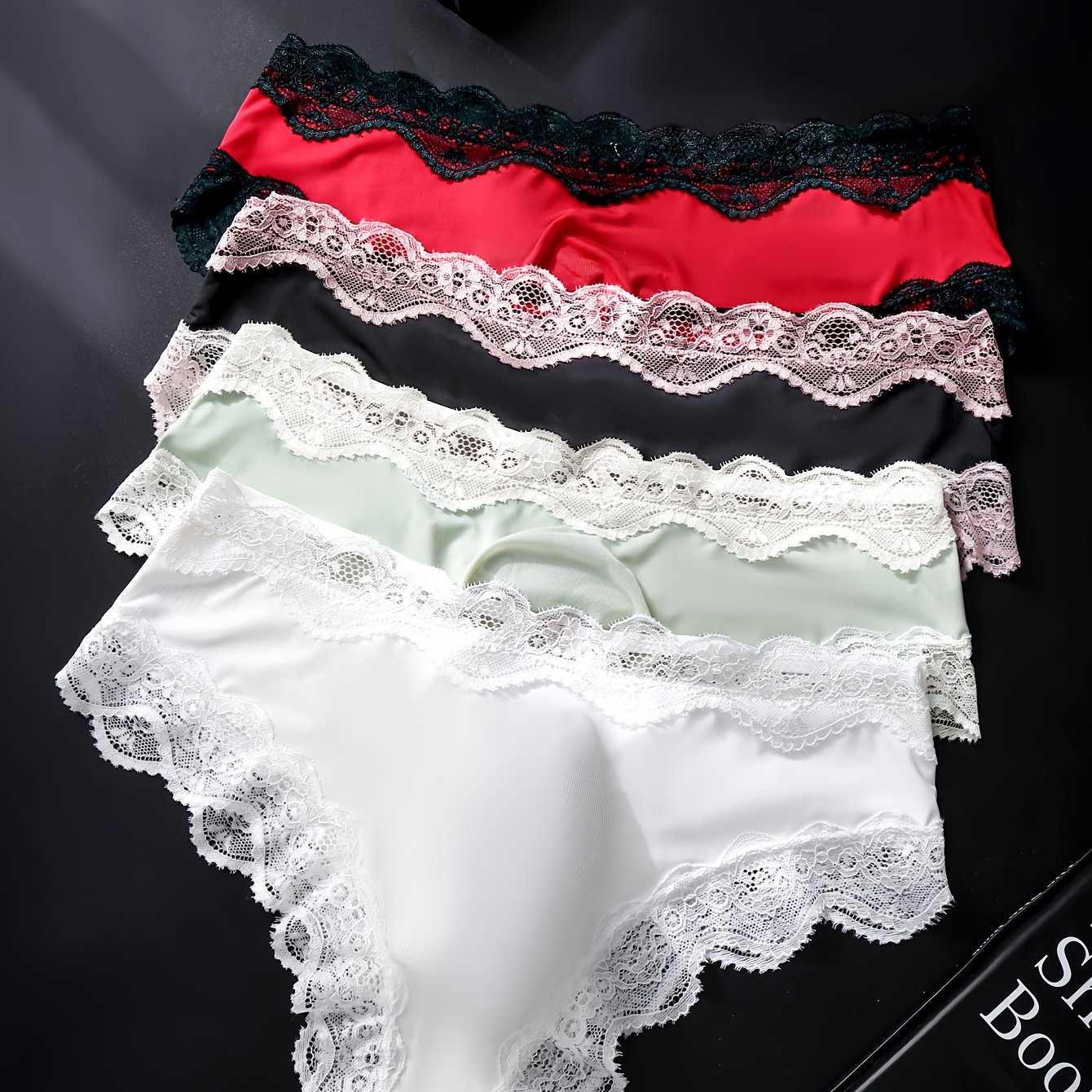 TEMU 4-teiliges Herren-Satin-Spitzen-Unterwäsche-Set, Low-Rise Dreieckslätzchen mit Rückenriemen und Herzring-Schnalle, Spitzenschnitt-Design