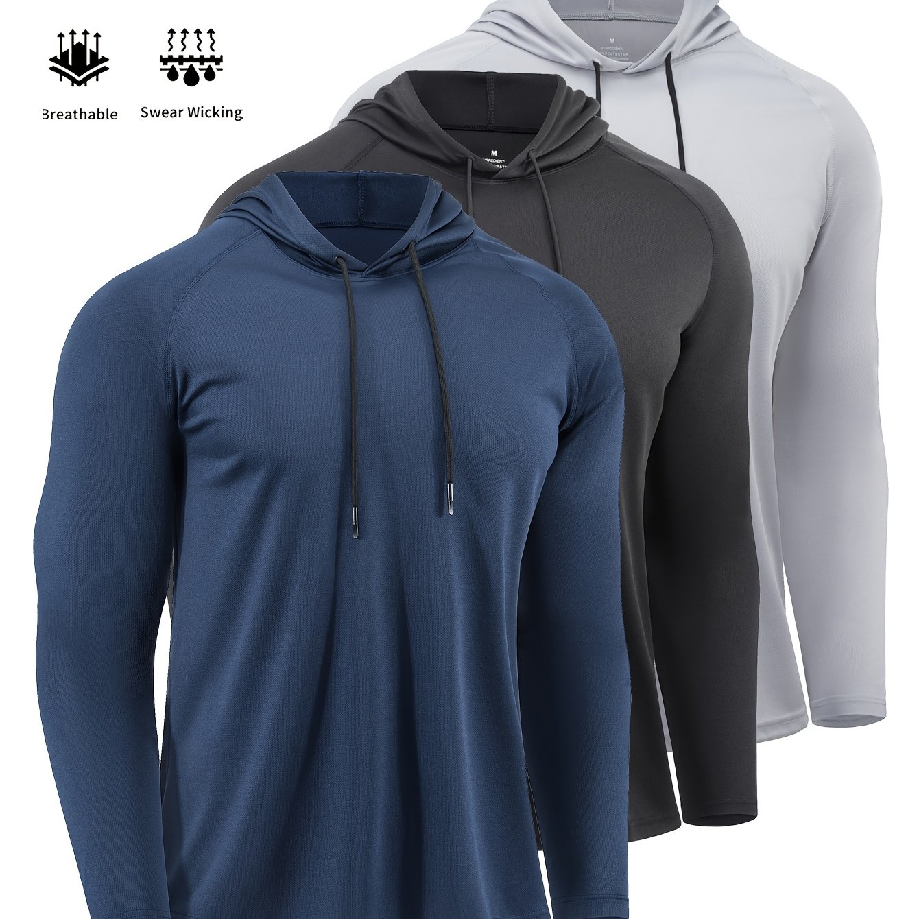 TEMU Lot de 3 T-shirts à capuche respirants d'extérieur pour homme, vêtements de fitness et décontractés printemps/été, pour de sport