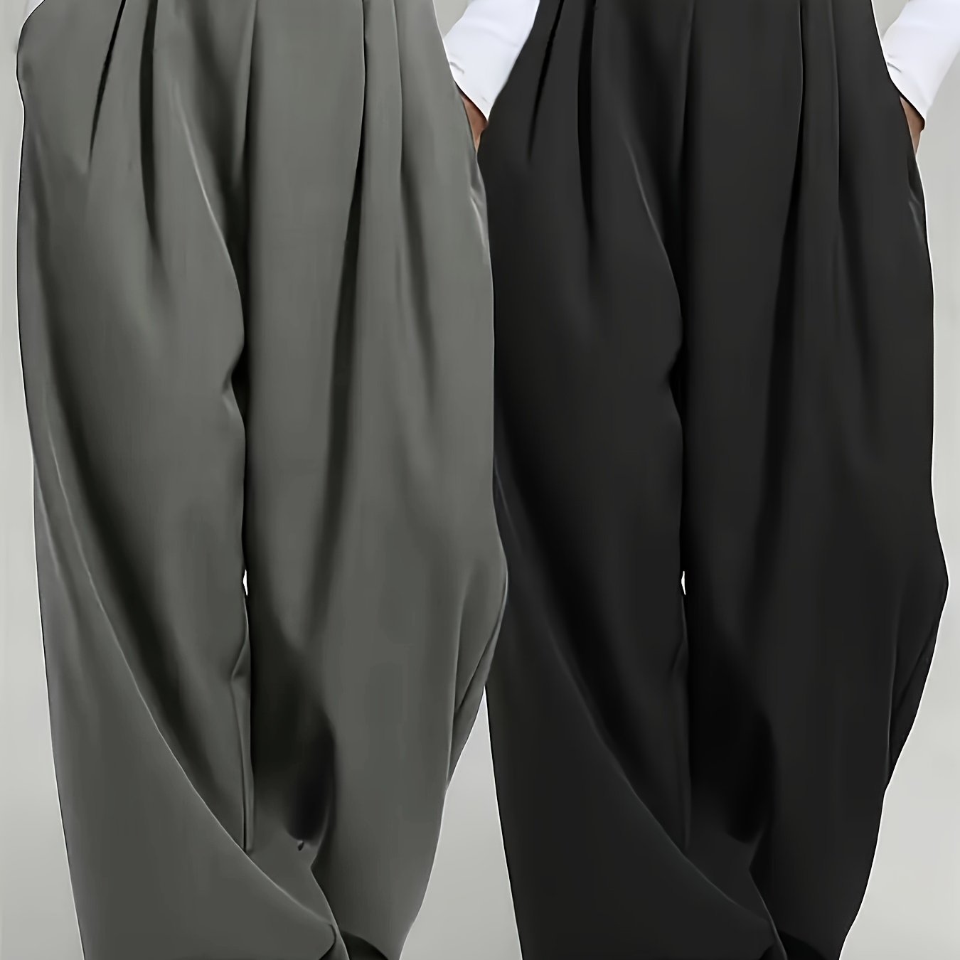 2 Elegant High-waist Wide-leg Pants - For An Elegant Casual Look, Solid Color Apparel