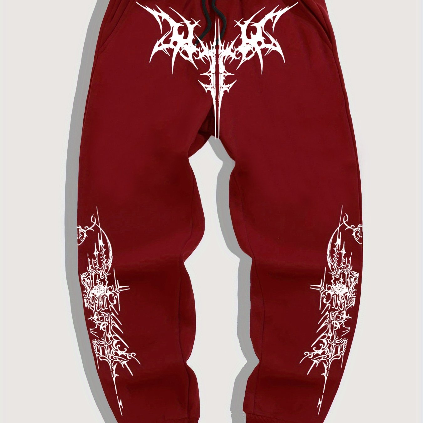 TEMU Men's Gothic Dark Tone Jogger Pants With Geometric Print - 100% Polyester 220gsm Elastic Waistband & Drawstring, Regular Fit Casual Athletic