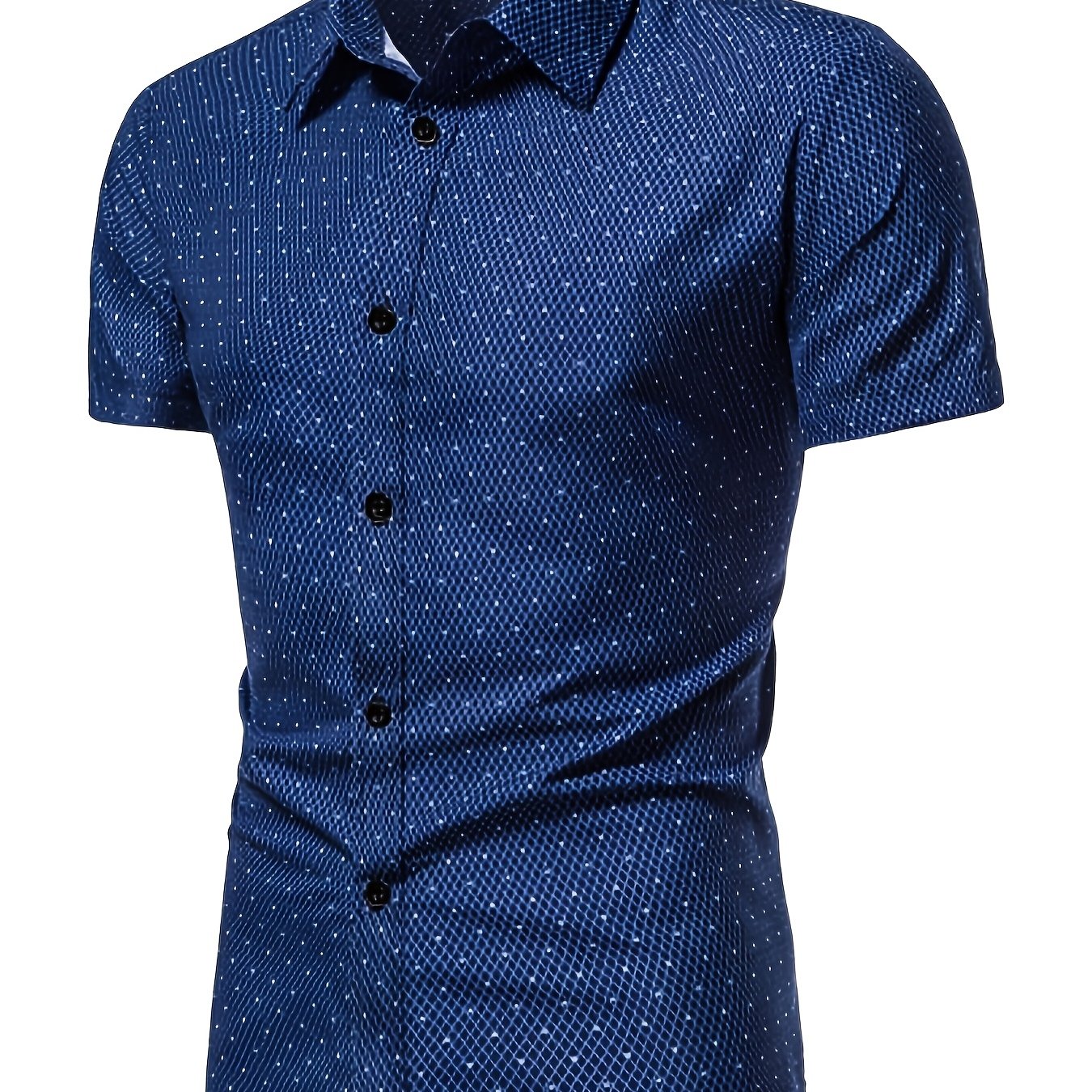 TEMU 's Short Sleeve Shirt With And White Polka Dots, 3d Print And Button-up Collar For Casual Attire, Suitable For Office And Outdoor