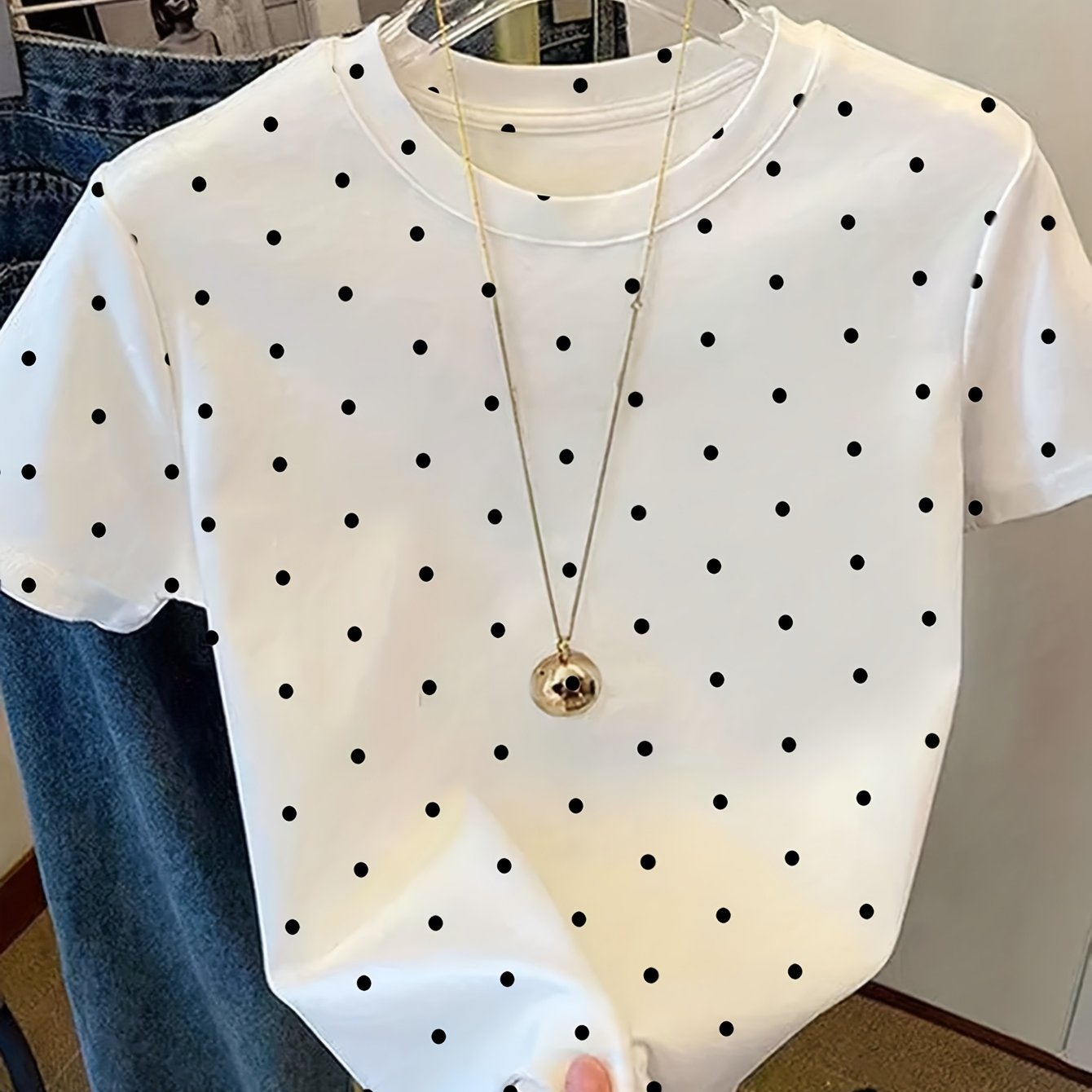 TEMU Women's Elegant Simple Round Neck Printed Short Sleeve T-shirt