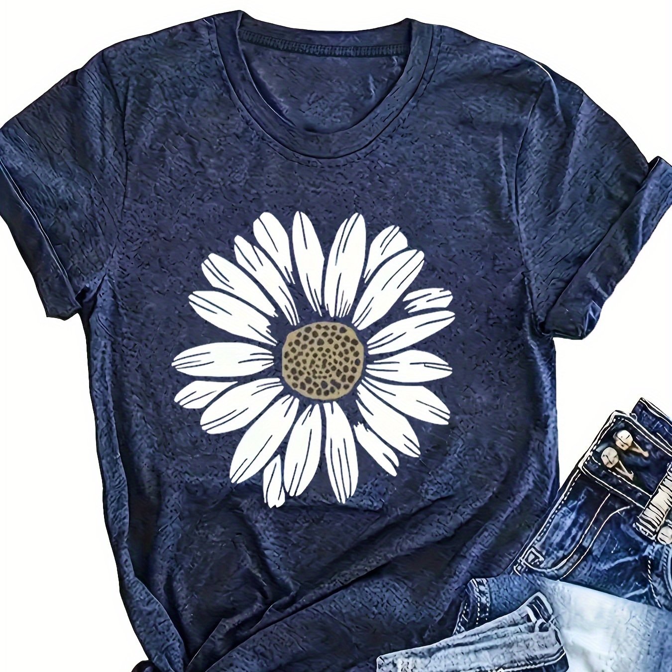 Image of Plus Size - Plus Size - 2024 Cross-border European And American Women's Clothing, Round Neck Short Sleeve Casual Loose Top, Basic Short Sleeve T-shirt