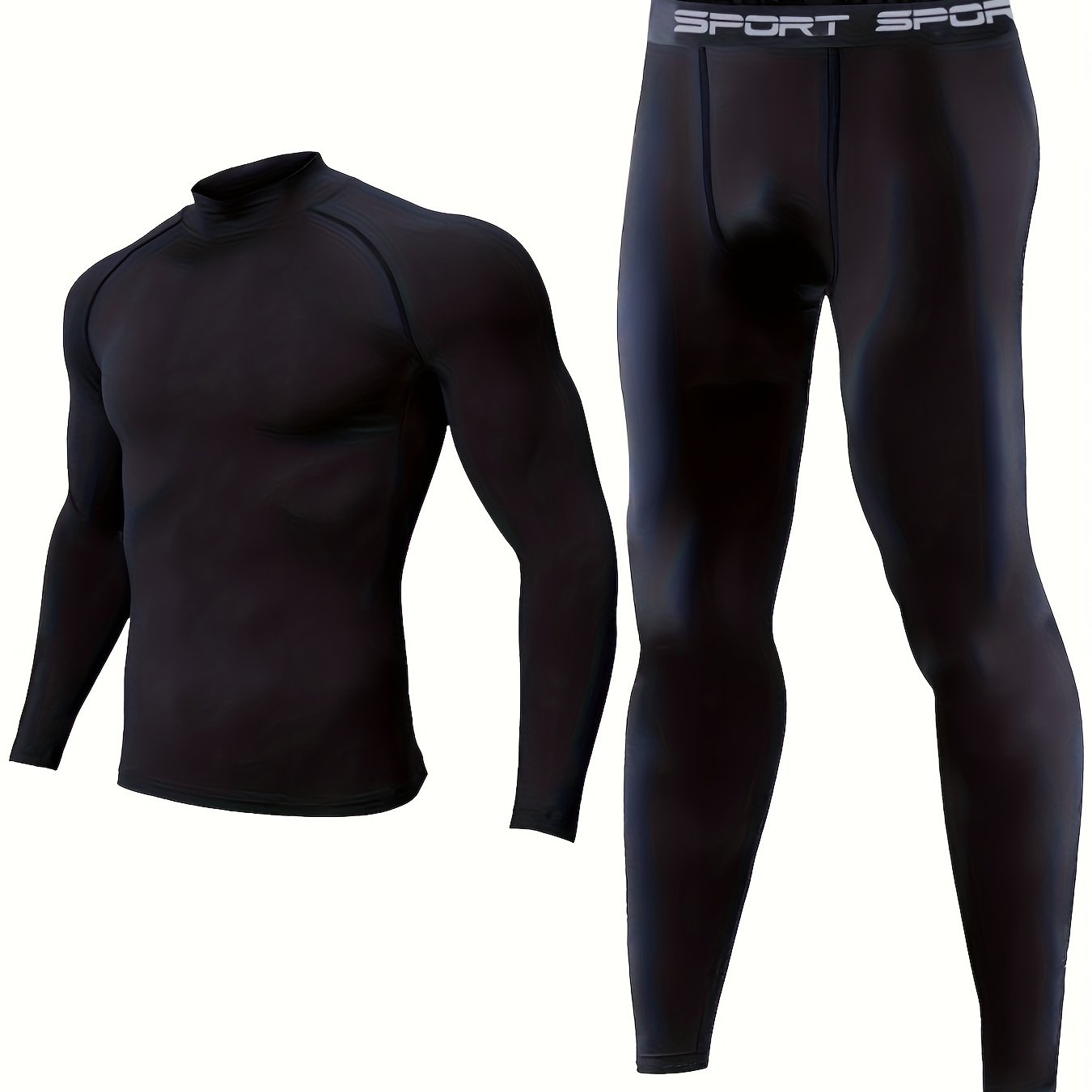 TEMU 2-pc Compression Set Tights Men's Stretch Fabric Underwear Shirt Compression Clothing Cycling Sports Set