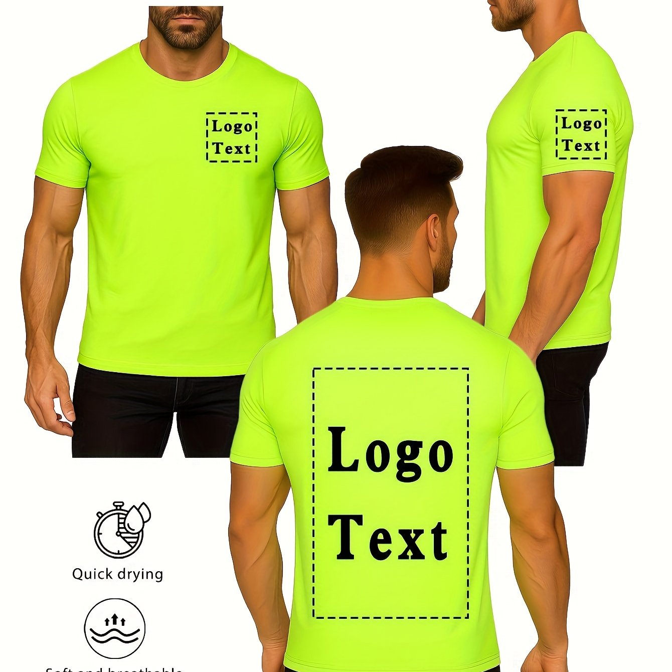 TEMU Lot de 5 T-shirts pour Homme à Séchage Rapide avec Logo/ Personnalisé - Commande en Gros de T-shirts de Sport avec Logo /Arrière, T-shirts de