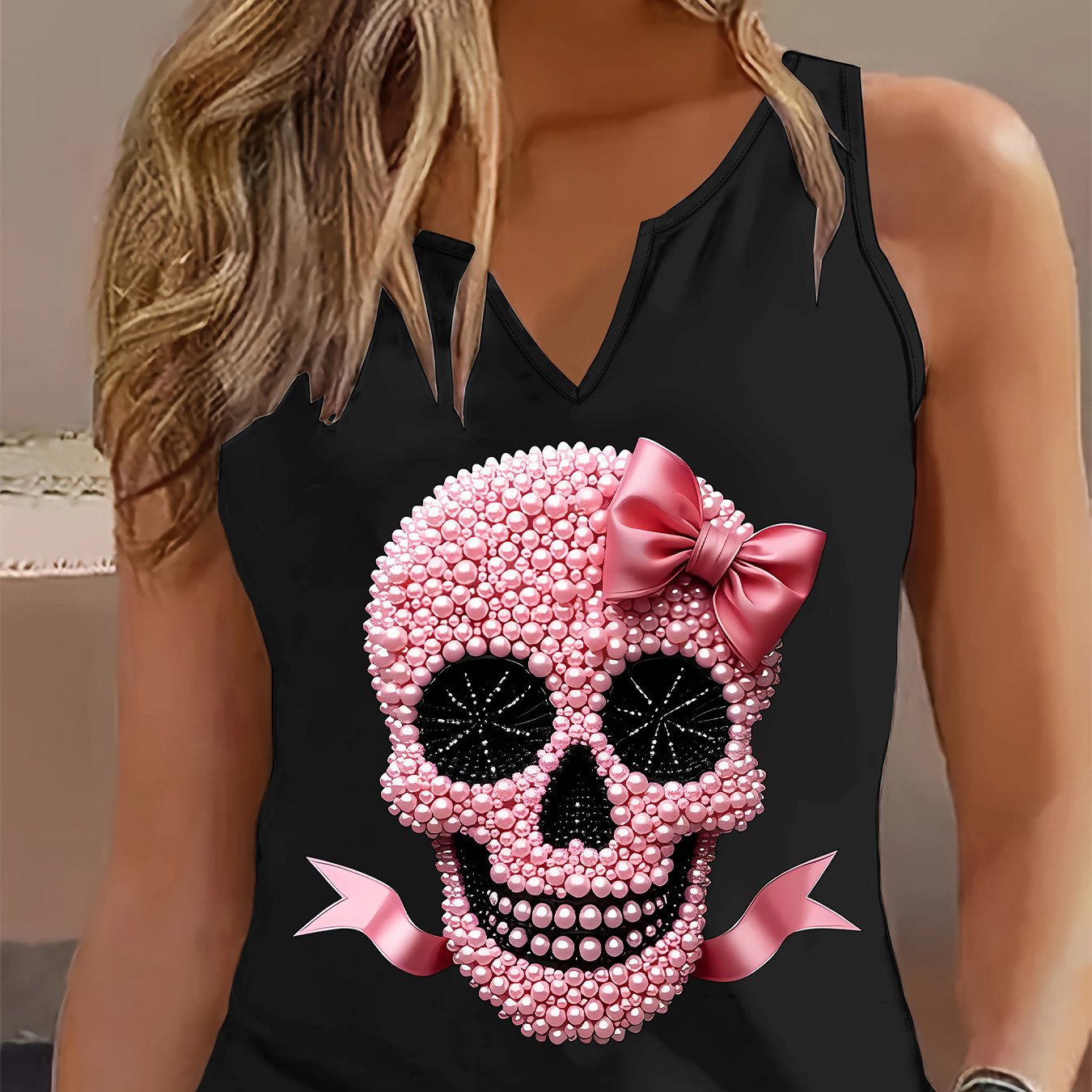 E-shop Damenmode T-Shirt mit Druck, V-Ausschnitt und trendigen kurzen, schulterfreien Ärmeln