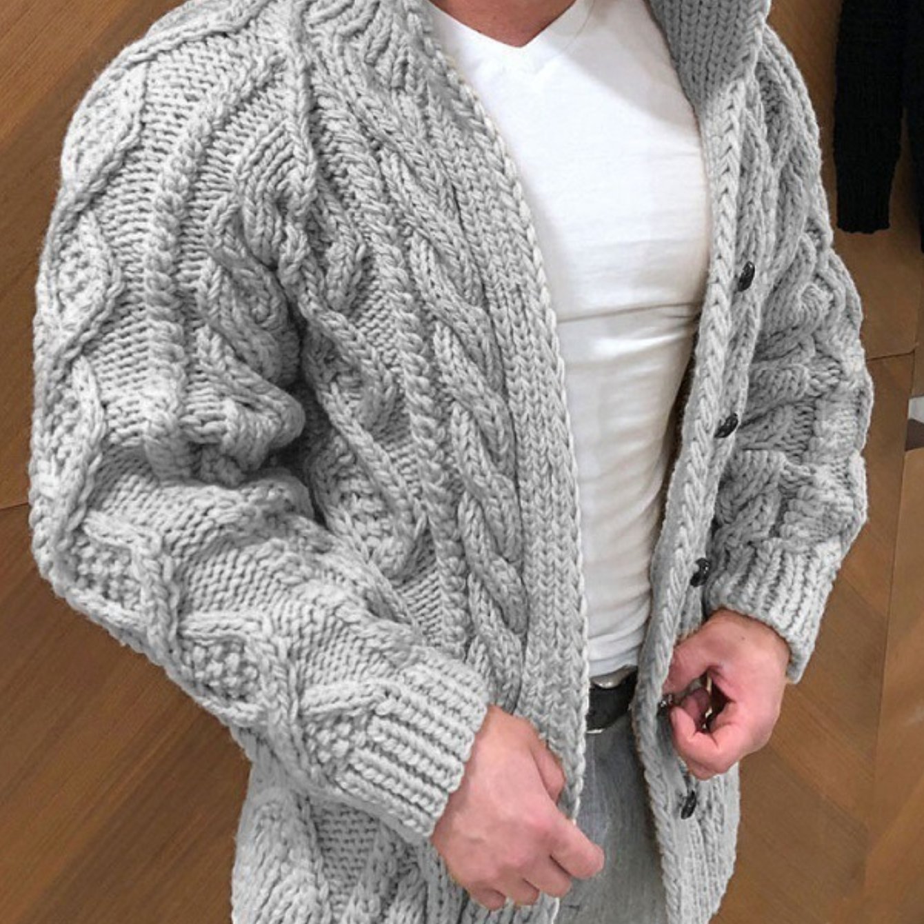 TEMU The 2025 Autumn And Winter 's Sweater Popular Cardigan Reloading Long-sleeved Collar Twisted Jacquard Casual Men's Clothing Is A High-quality