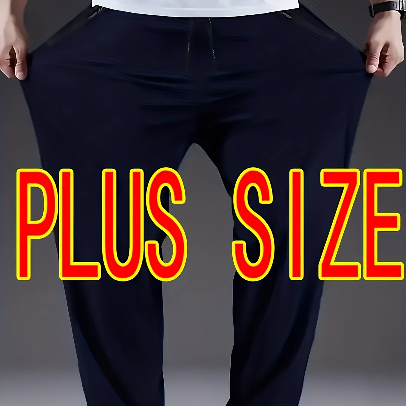 TEMU Plus Size Men's Quick-dry Lightweight Joggers - Breathable Polyester Casual Pants With Zipper Pockets, Big & Tall Regular Fit For Running, Gym,