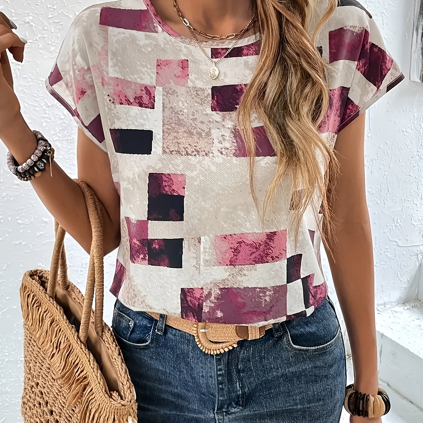 E-shop Damen Casual Rundhals Batwing-Ärmel