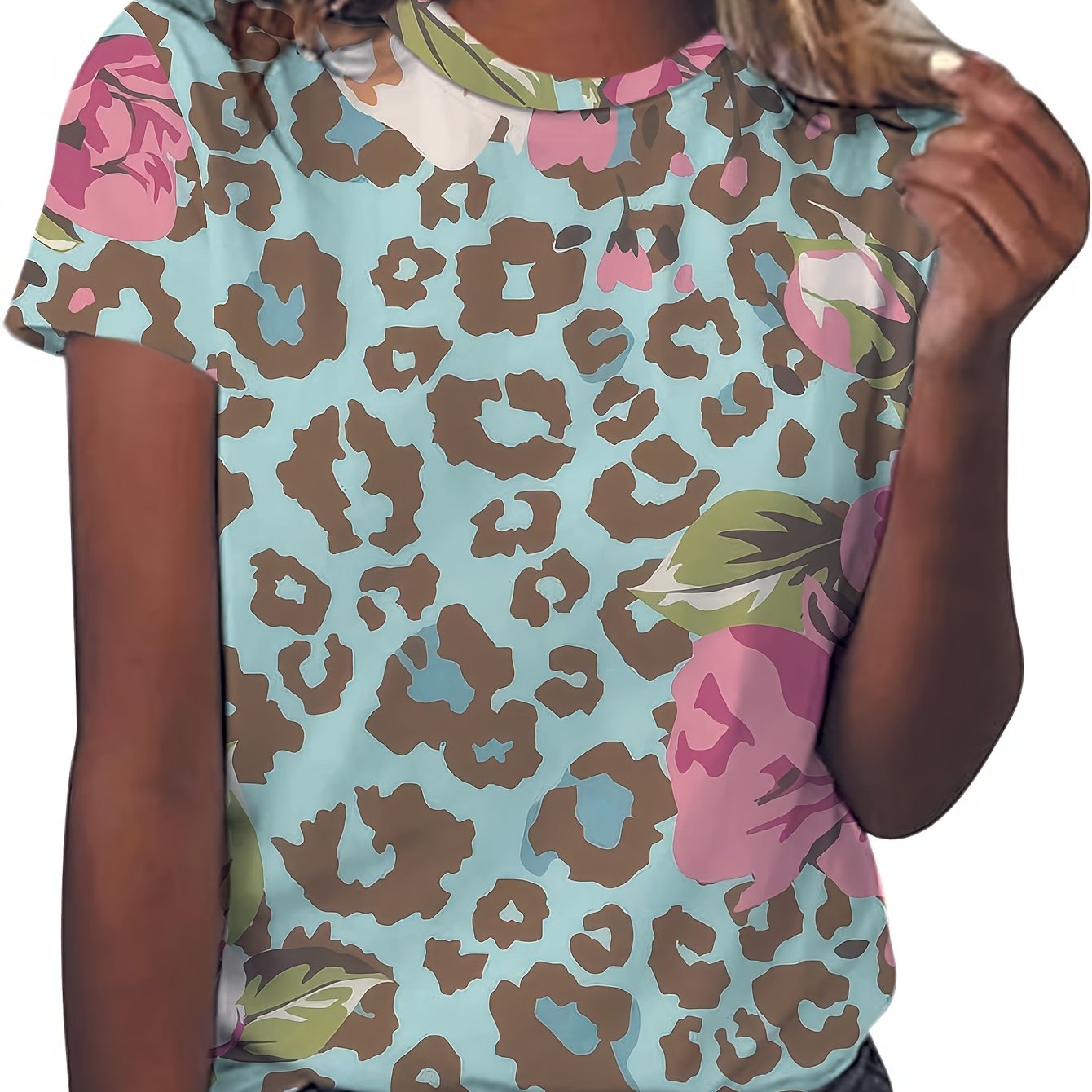 TEMU Graphic Print T-shirt, Short Sleeve Crew Neck Casual Top For Summer & Spring, Women's Clothing