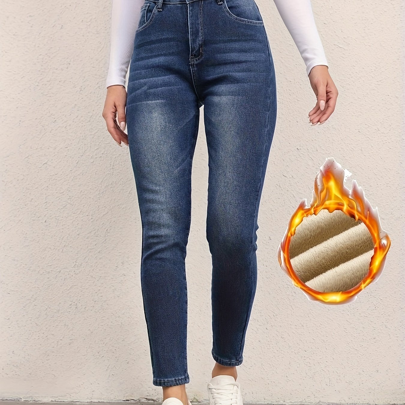 Thickened -lined Stretch Denim Pants