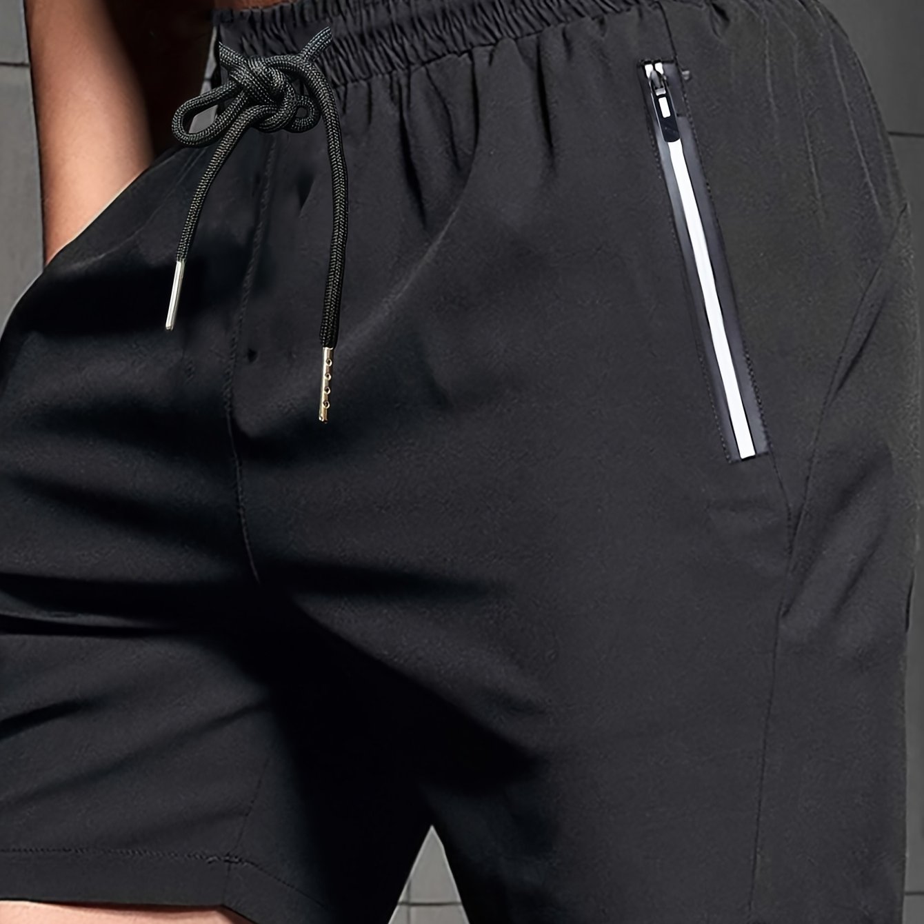 TEMU Men's Athletic Shorts, Summer Casual Quick-dry Elastic Waistband Drawstring Shorts With Zipper Pockets, Durable Comfort For Gym And Outdoor Leisure Activities