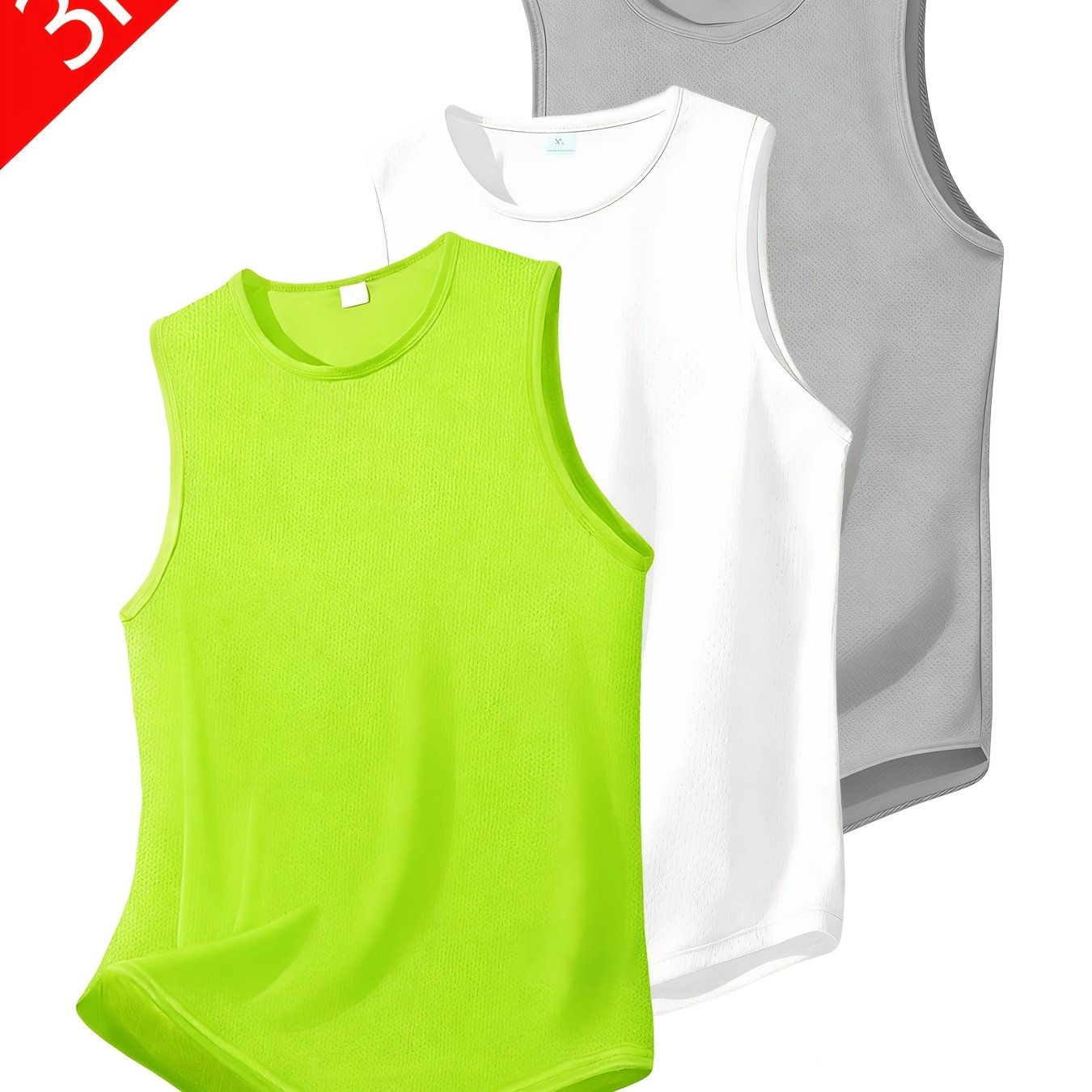 TEMU 3pcs Men's Quick-dry Sleeveless Sports Vests - Breathable Moisture-wicking Fitness Shirts, Lightweight Sleeveless Gym Wear Suitable For Running,