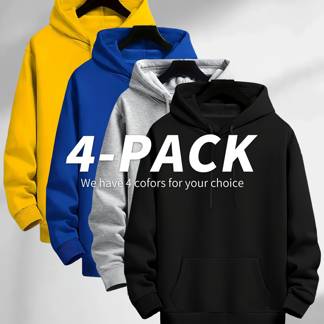 TEMU 4 Basic Solid Color Hoodies - Casual Hooded Sweatshirts For Men Featuring Kangaroo Pockets, Sweatshirts For Men