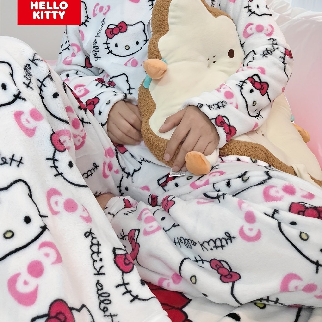 Image of Hello Kitty Licensed Women's Flannel Sleep Pants Set - 3 Colors (black/pink/magenta) Winter Warm Lounge Pants For Home & Outdoor, Soft & Adult Pajama Bottoms With Elastic Waist