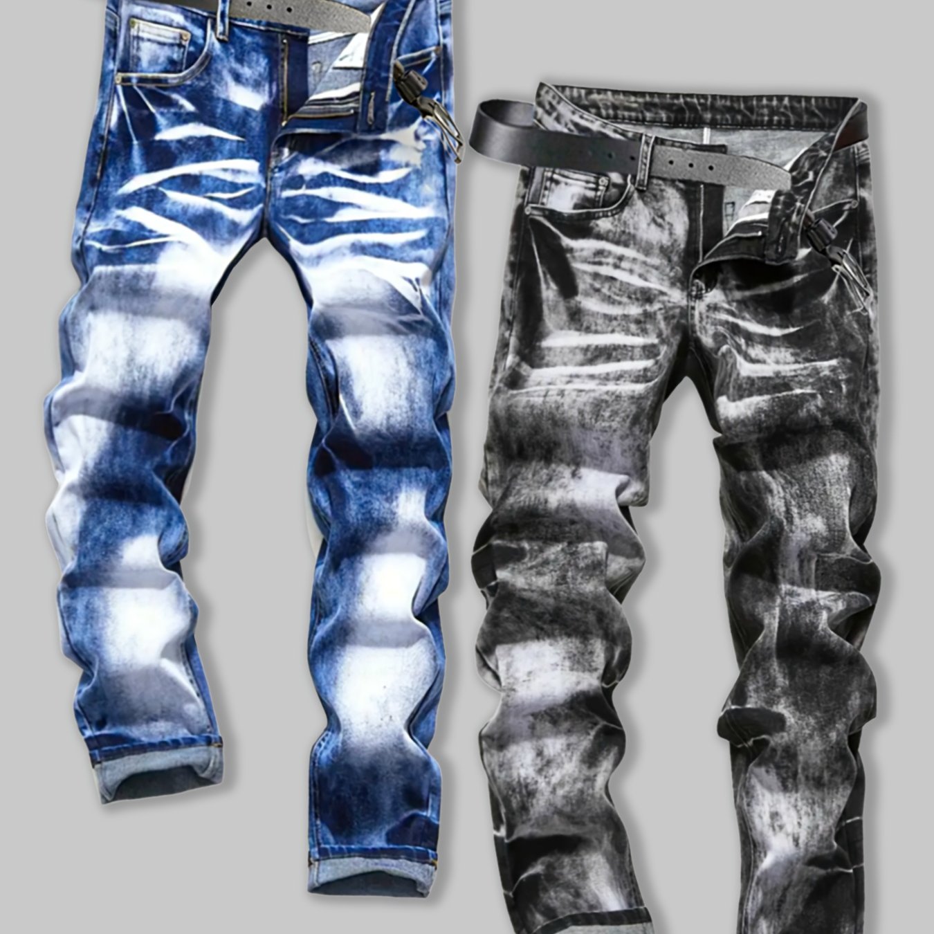 TEMU Men's Jeans - Slim Fit, Stretch, Comfortable Straight Leg, Stylish Washed Style, Trendy Streetwear, Perfect Gift