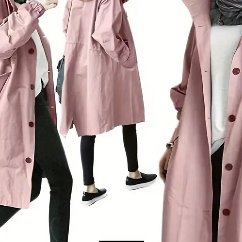 womens lightweight hooded trench coat 100 casual jacket with button closure pockets machine washable fall winter coat for travel work daily use solid color cozy jacket